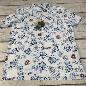 Reyn Spooner Pua MLB BRAVES ATLANTA Hawaiian WHITE Floral Button Up Shirt Sz S
